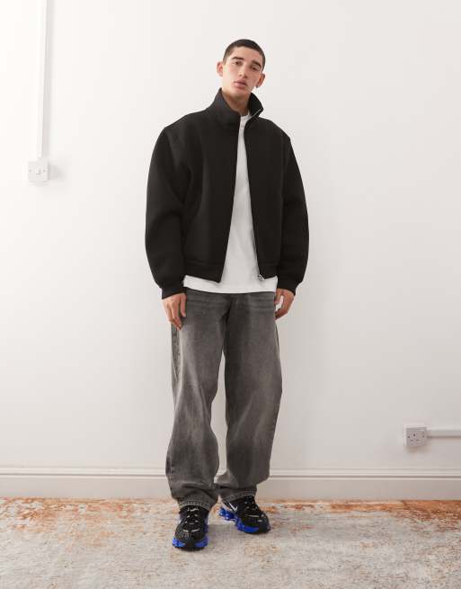 Weekday funnel neck jacket in black scuba-style fabric | ASOS