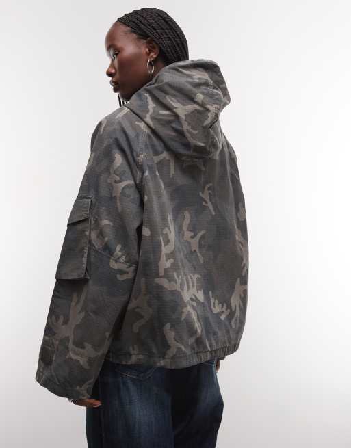 Weekday funnel neck jacket with hood in camo, 2 of 4