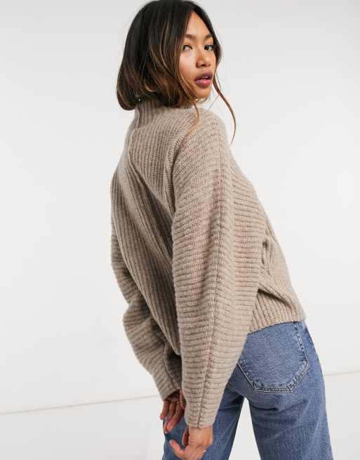 Beige funnel neck clearance jumper