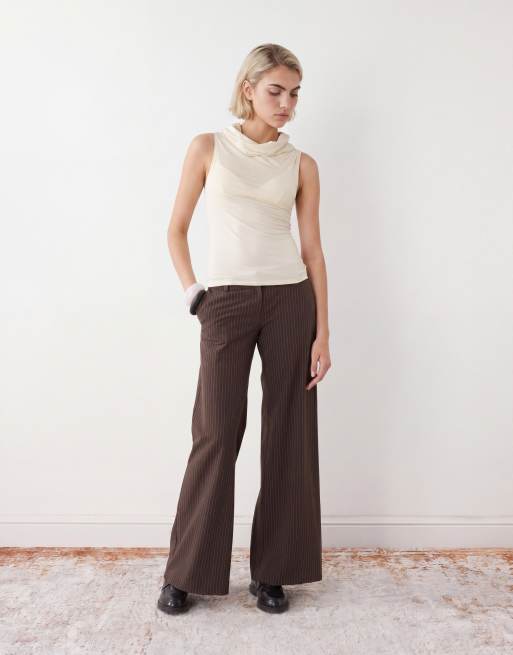 Weekday funnel neck slim fit top in beige, 3 of 4