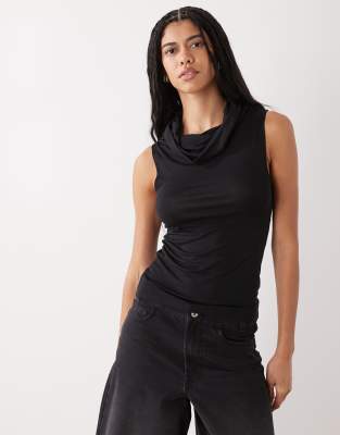 Weekday funnel neck slim fit top in black