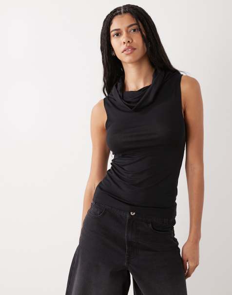 Weekday funnel neck slim fit top in black