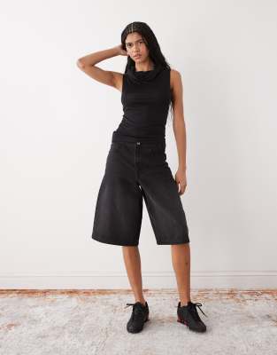 Weekday Sleeveless Funnel Neck Top In Black