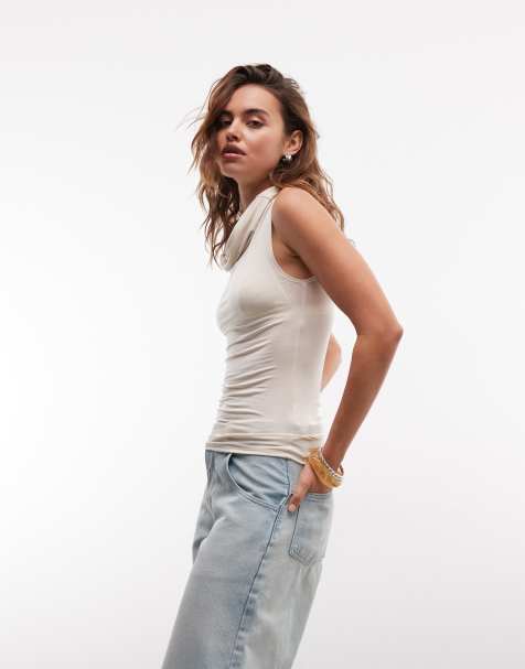 Weekday funnel neck top in light khaki - view 1