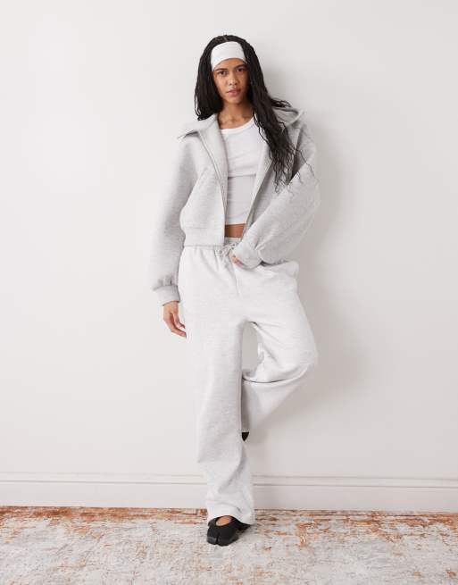 Weekday funnel neck zip through scuba-style fabric hoodie in grey melange, 2 of 4