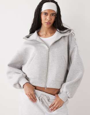 Weekday funnel neck zip up scub-style hoodie in gray melange