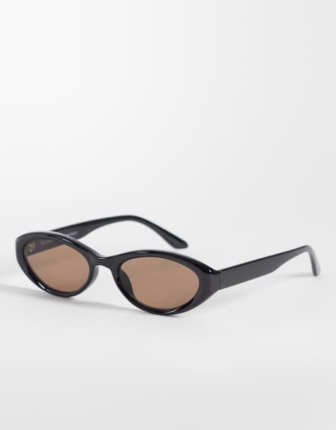 Weekday - Gafas de sol negras ovaladas con montura gruesa y lentes marrones - view 1