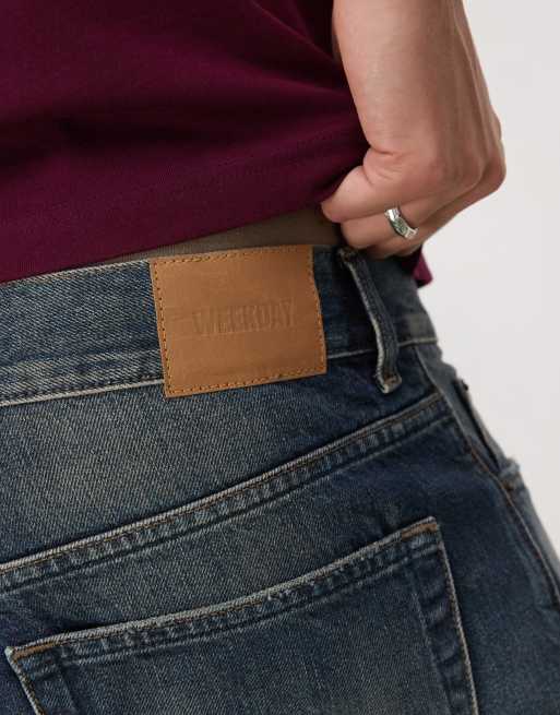 Weekday – Galaxy – Ciemnoniebieskie sprane szorty jeansowe baggy, 3 z 5