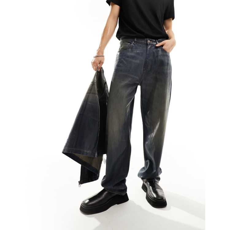 Weekday Galaxy co-ord wax coated baggy fit straight leg jeans in