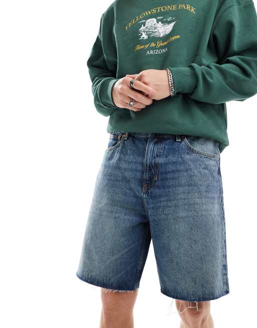 Weekday - Galaxy - Denim short met losse pasvorm in middenblauw