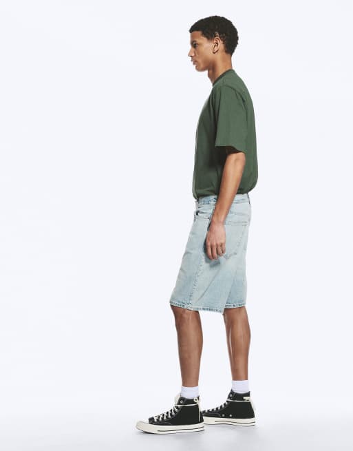 Weekday Galaxy loose fit baggy denim shorts in light blue wash, 4 of 4
