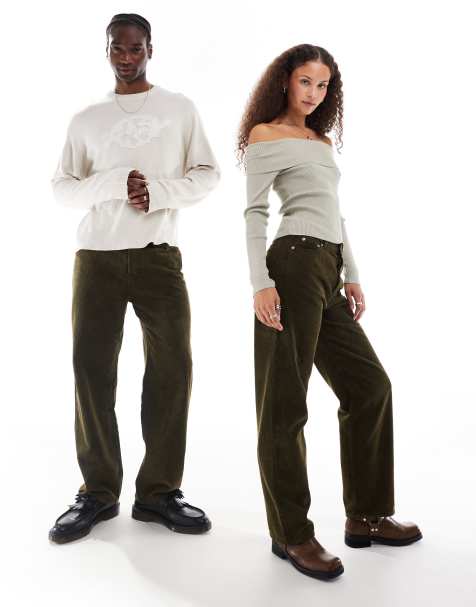 Weekday - Galaxy - Pantalon unisexe en velours côtelé - Vert délavé - view 1