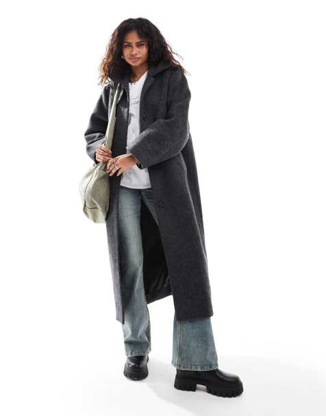 Weekday Gate wool blend car coat in dark grey - view 1