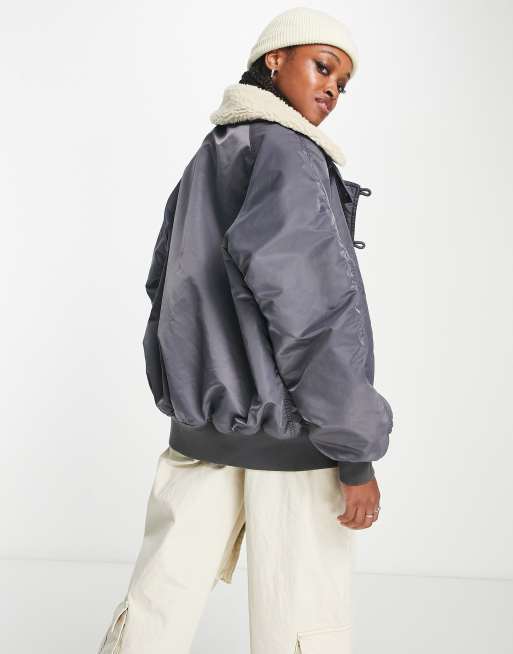 Weekday Destiny bomber jacket in light gray