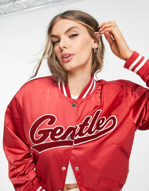 Weekday gentle embroidered varsity jacket in bright red