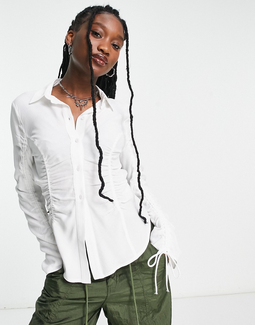 Weekday Geo ruched blouse in white