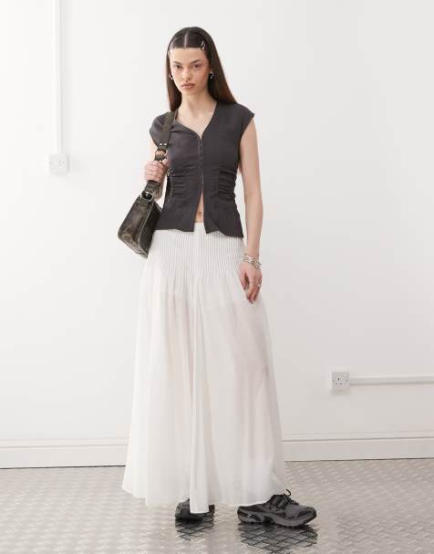 Weekday - Geplooide maxi rok van katoenen voile in wit - view 1