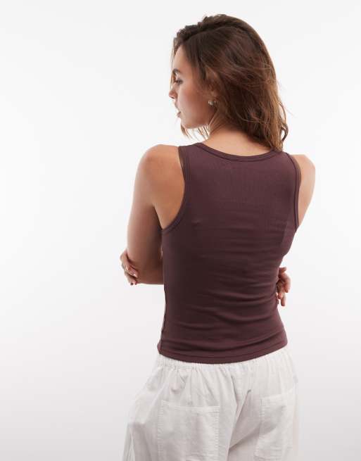 Weekday - Geribbelde tanktop met vierkante hals in bordeauxrood, 4 van 4