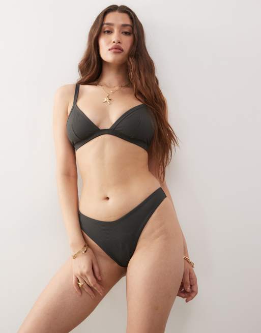 Weekday – Gerippter Bikini in Schwarzgrau