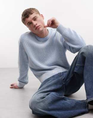 Gerippter Pullover in verwaschenem Hellblau Blau M