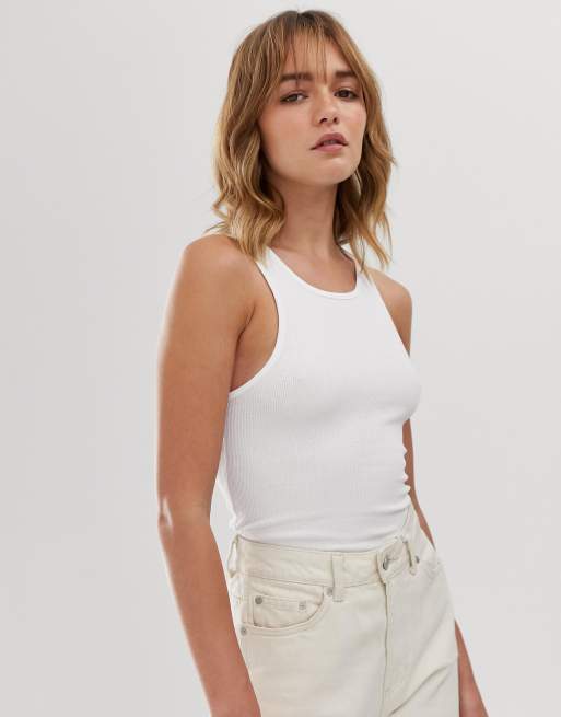 Weekday – Geripptes Trägershirt in Weiß