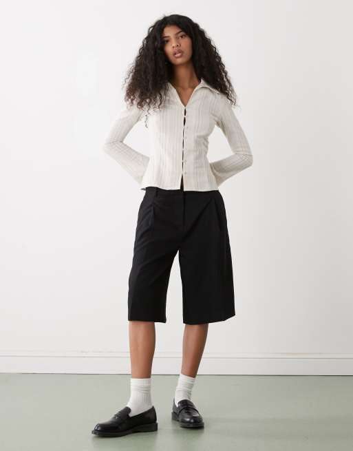 Weekday - Gestreept overhemd met lange mouwen en knoopsluiting in beige, 2 van 4