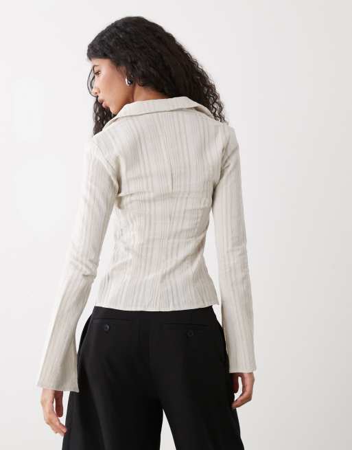 Weekday - Gestreept overhemd met lange mouwen en knoopsluiting in beige, 3 van 4
