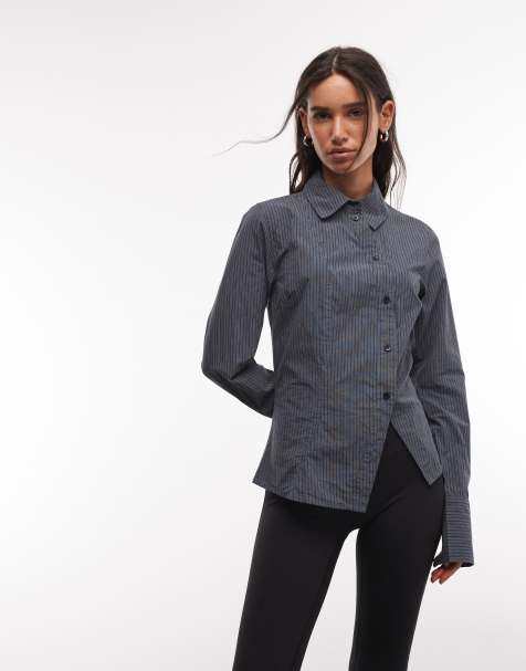 Weekday – Gestreifte Hemdbluse in Schwarz und Grau mit asymmetrischem Detail - view 1