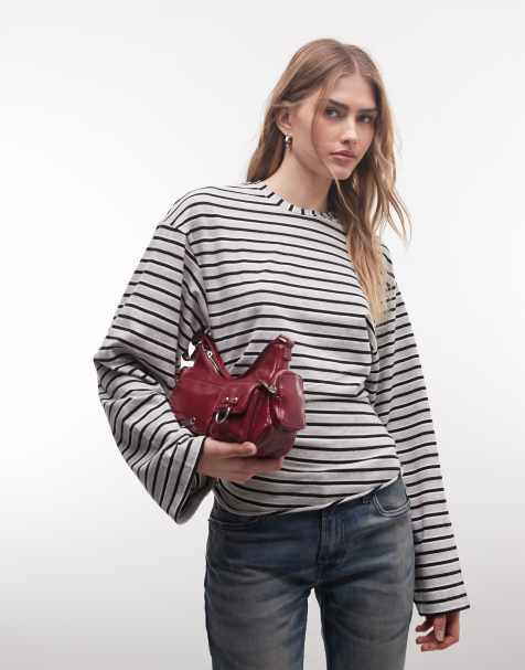 Weekday - Getailleerd T-shirt met lange mouwen en strepen in grijs en zwart - view 1