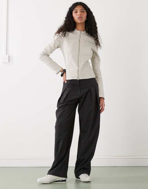 Weekday - Giacca aderente color tortora chiaro con zip