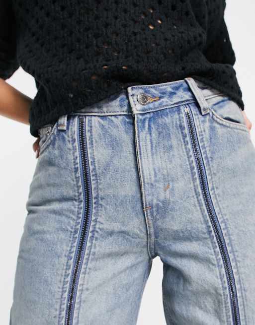 Weekday – Gideon – Jasnoniebieskie jeansy z suwakami z przodu, 3 z 4