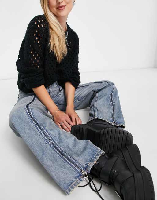 Weekday – Gideon – Jasnoniebieskie jeansy z suwakami z przodu, 4 z 4