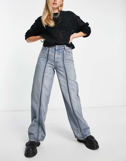 Weekday - Gideon - Jeans met rits aan de voorkant in lichtblauw met wassing, deel van co-ord set