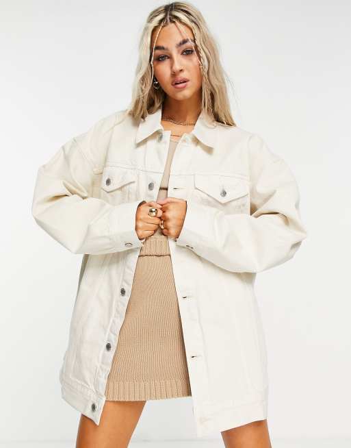 Uitdrukkelijk Uit Explosieven Weekday Giga cotton oversize denim trucker jacket in ecru - CREAM | ASOS