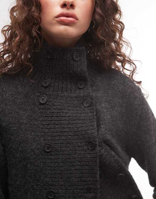 Weekday gilet boutonné à col montant en noir chiné, 2 de 4
