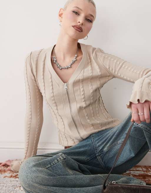 Weekday - Gilet texturé ajusté à fermeture éclair - Beige, 3 de 4