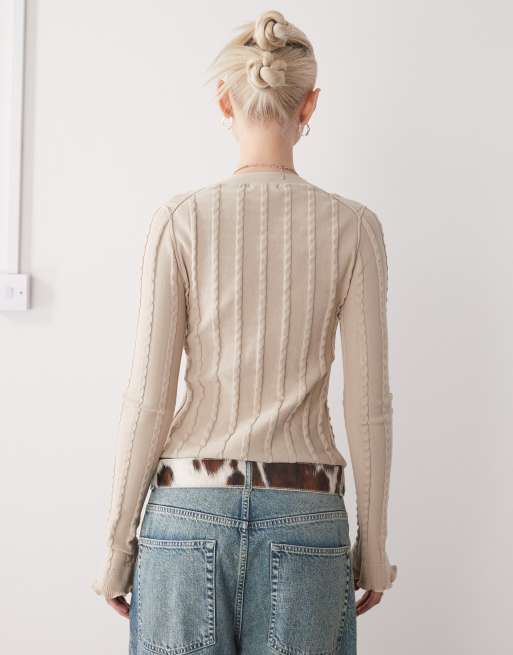 Weekday - Gilet texturé ajusté à fermeture éclair - Beige, 4 de 4