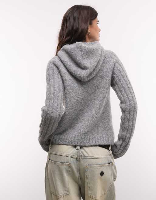 Weekday gilet zippé à capuche en mélange de laine gris chiné, 2 de 4