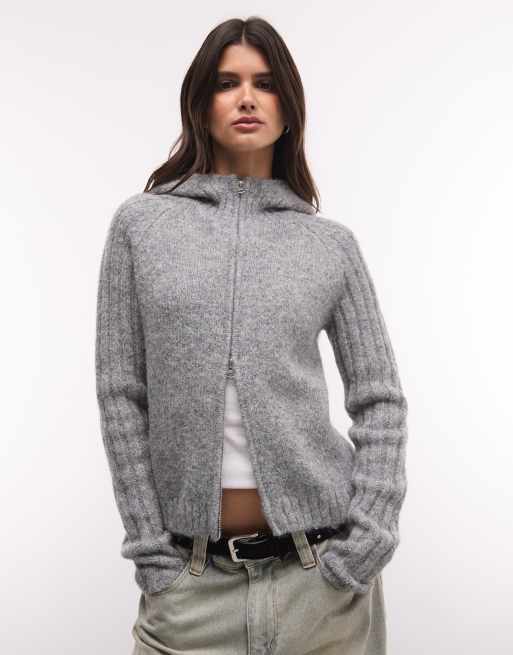 Weekday gilet zippé à capuche en mélange de laine gris chiné, 3 de 4