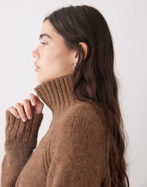 Weekday - Gilet zippé en maille duveteuse de laine mélangée - Marron chiné, 3 de 4