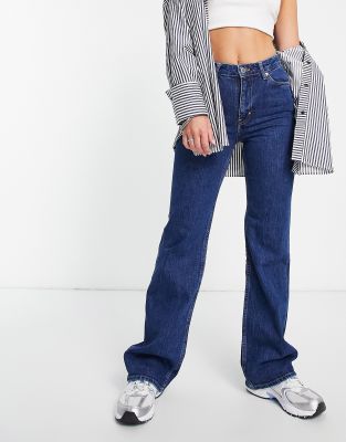 Weekday Rowe Cotton Super High Rise Straight Leg Jeans In Mid Wash Blue - Mblue-blues