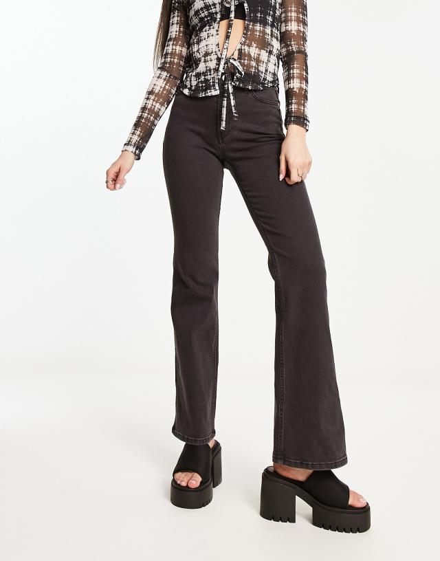 Weekday - glow high waist flared stretch jeans in black lux