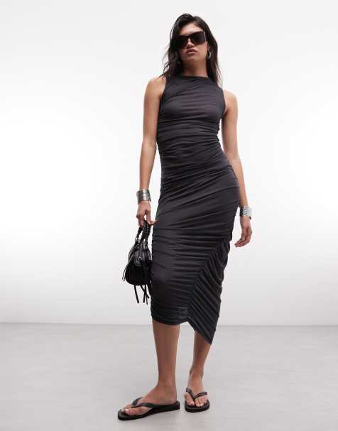 Weekday - Gonna midi asimmetrica arricciata grigio scuro in coordinato - view 1