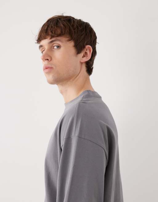Weekday – Grå, boxig t-shirt i kraftig jersey och oversized fit med långa ärmar, 4 av 5