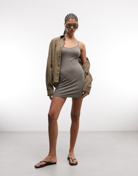 Weekday – Grå miniklänning med v-ringning och smala axelband - view 1