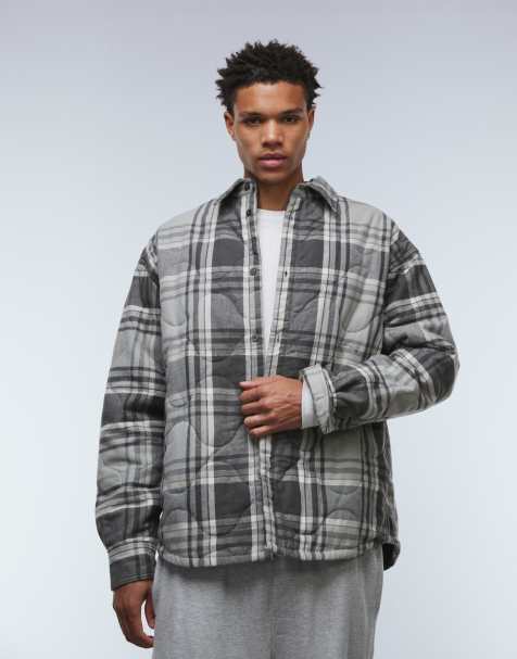 Weekday – Grå, rutig, quiltad overshirt - view 1
