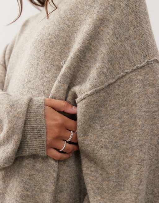Weekday - Gråbrun meleret maxi-sweaterkjole i strik med rullekrave - Kun hos ASOS, 2 af 4