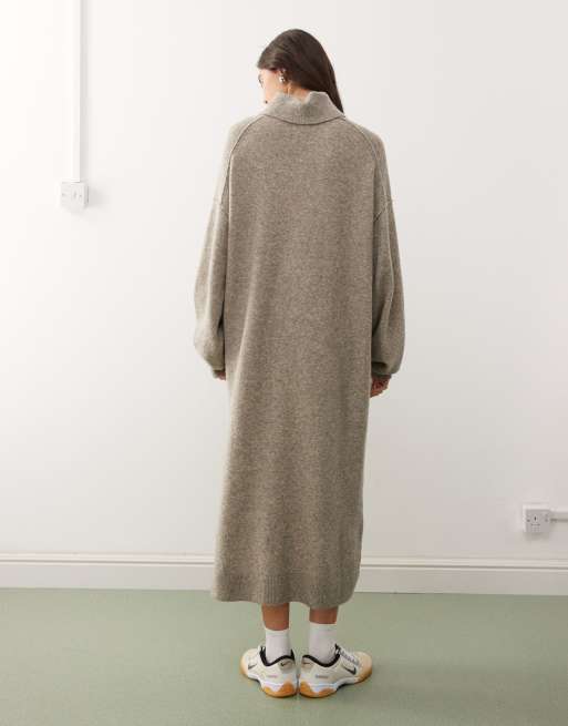 Weekday - Gråbrun meleret maxi-sweaterkjole i strik med rullekrave - Kun hos ASOS, 3 af 4