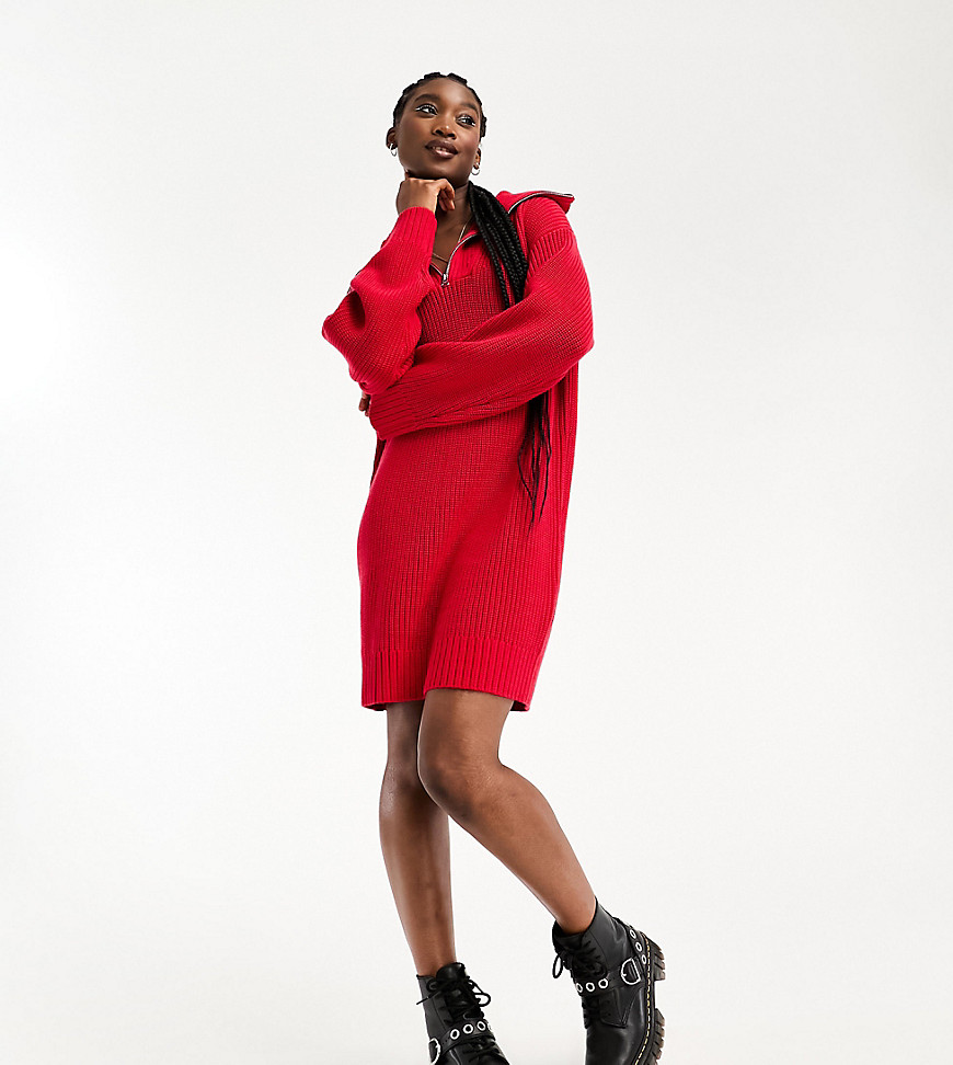 Grace half zip mini sweater dress in red exclusive to ASOS