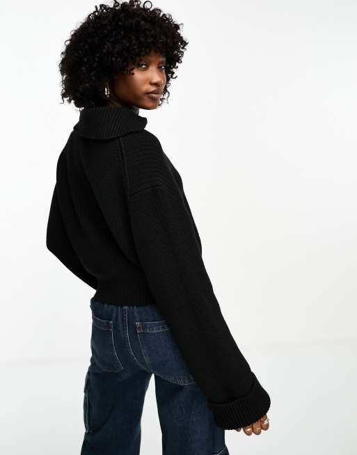 Weekday Grace half zip sweater in black | ASOS